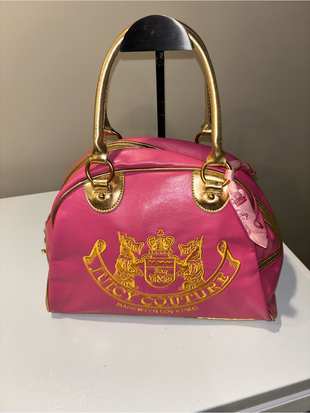 Juicy Couture Pink & Gold Scottie Bowler Handbag, Preowned